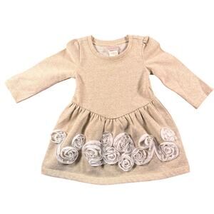 Maggie & Zoe Gold & Tan Dress with Ribbon - 12 Months Ribbon Embroidery